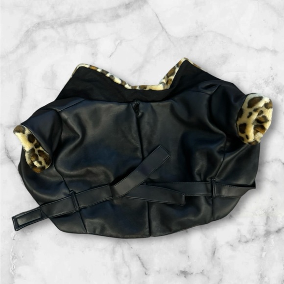 ✅Dog Faux Leather Jacket with Leopard Fur Trim - Picture 2 of 11